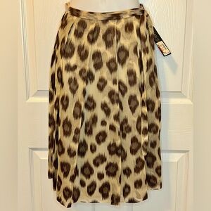 NWT Lafayette 148 NY Petite Flowy Leopard Print Linen + Silk A-Line Skirt 8P
